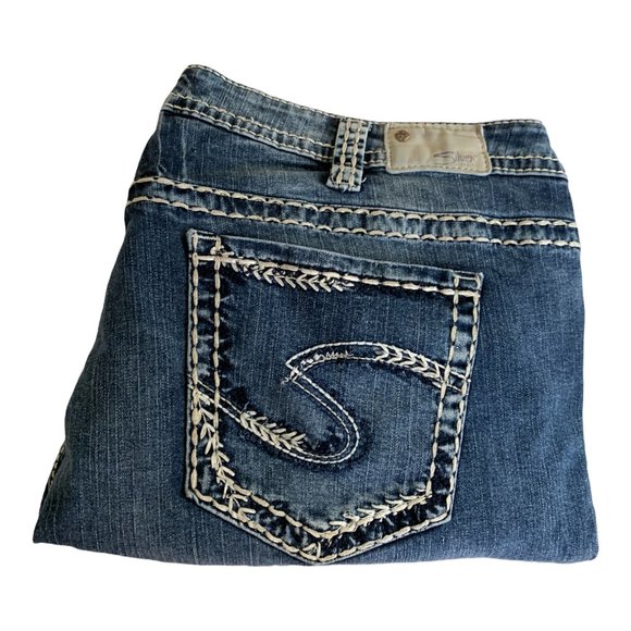 Silver Jeans Suki Mid Capri Womens Jeans Tag 22 Blue W42xL24 Stretch Denim - Picture 2 of 12